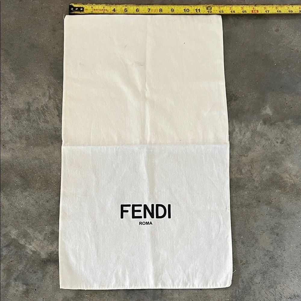 Authentic Fendi White Cotton Logo Dust Bag with Black Print